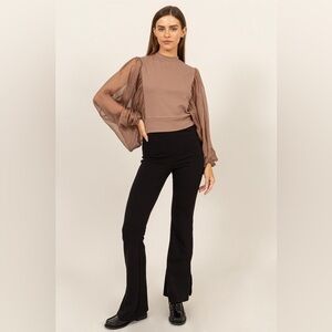 34B. Sheer Long Sleeve Blouse - Mocha